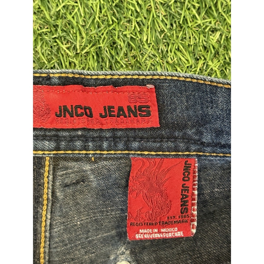 Vintage JNCO Jorts Mens 34 Dark Denim Skull Embroidered Y2K Shorts - Picture 6 of 16